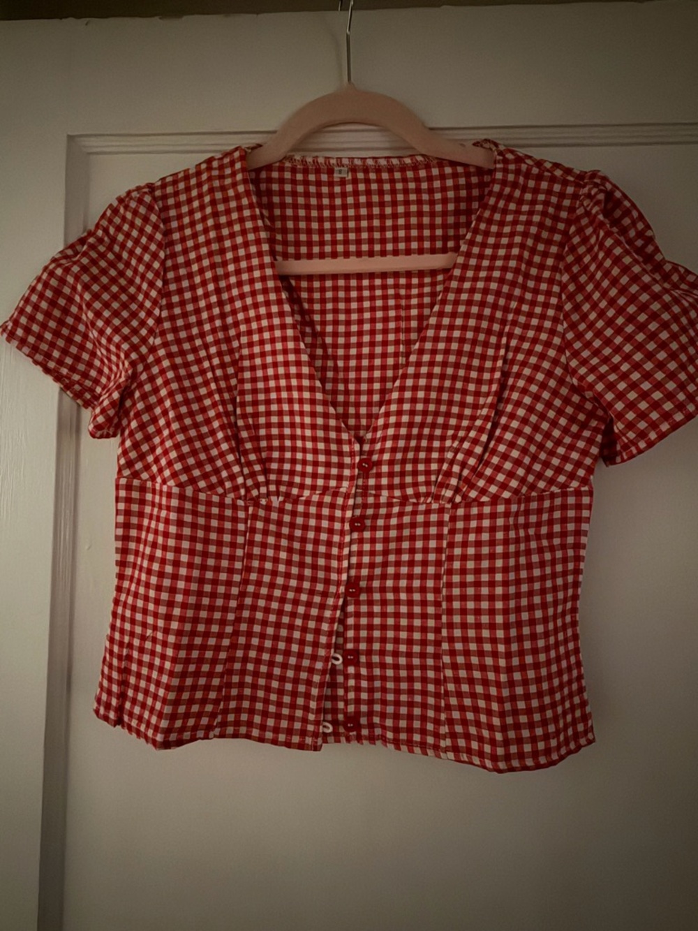 Red Gingham Button-Front Blouse - Women